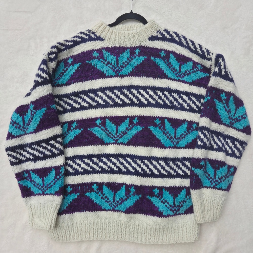 VIntage Hand-Knit Ecuadorian Wool Thick Pullover Cozycabin Grandpa Sweater L/XL
